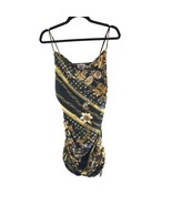 Princess Polly Ruched Mini Dress Satin Floral Chain Print Black Gold 4 - £15.20 GBP