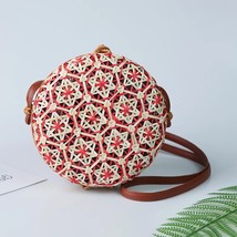  Round Straw Beach Bag  Rattan Bag Women Handbag Colorful Flower Pattern Female  - £136.45 GBP