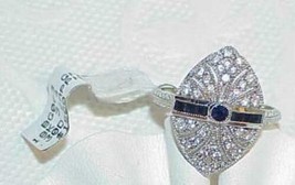 18k .30ct Sapphire Diamond Filigree Art Deco Ring New W/Tag White Gold Size 6.75 - £391.12 GBP