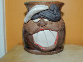 Ugly Face Mug 3.75&quot;+ signed MMS Mahon handmade stoneware pottery lips hair Vinta - £23.28 GBP