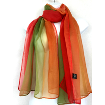 2 Chic Elegant Colorful Rainbow Scarf Green Red Orange Striped Poly Long - £19.62 GBP
