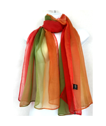 2 Chic Elegant Colorful Rainbow Scarf Green Red Orange Striped Poly Long - £19.88 GBP