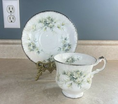 Paragon Bone Vintage China Tea Cup &amp; Saucer  &quot;First Love&quot; Pattern w/Silver Trim - £15.81 GBP
