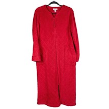 Miss Elaine Velour Robe M Womens Red Full Zip Long Sleeve Cozy Pockets Warm - £20.46 GBP