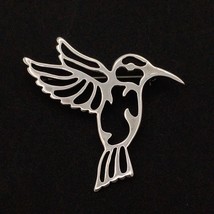 SK sterling silver hummingbird brooch - big 2&quot; openwork modern flying bird pin - £35.38 GBP