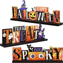 3 Pieces Halloween Table Decorations Pumpkin Table Centerpiece Boo Spooky Wood S - £14.38 GBP