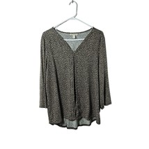 Dana Buchman Women&#39;s Long Sleeve Blouse XL Brown White Dots Flowy - $17.99