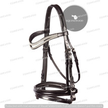 Black Leather Horse Bridle with white little crystals Crown Browband Sof... - £55.15 GBP