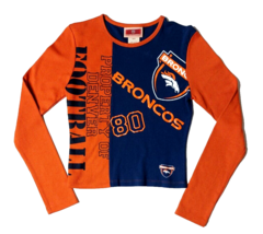 Property Of Denver Broncos CHILD YOUTH SIZE MED LS Shirt VTG 80&#39;s NFL Or... - $23.19