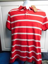 New Urban Pipeline Mens Sz L Red White Striped Polo 1/2 Button Shirt Pull Over - £10.90 GBP