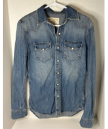 American Eagle Shirt Womens XS Blue Denim Pearl Snap Western Cotton Long... - £25.88 GBP