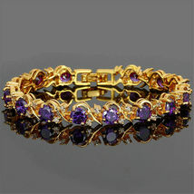 10 Ct Round Cut Amethyst &amp; Diamond Women&#39;s Tennis Bracelet 14k Yellow Gold Over - £141.39 GBP