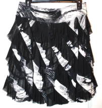 Ethyl Size 8 Womens Skirt Black Ivory Elastic Waist Ruffles Career Work  - £17.92 GBP