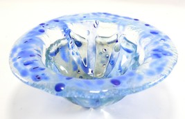Vintage Hand Crafted Made Blown Rough Round Irregular Blue Studio Art Bowl Dish - £29.05 GBP