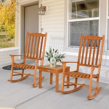 3 Pieces Eucalyptus Rocking Chair Set with Coffee Table - £256.22 GBP