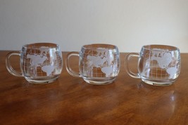 Set Lot Of 3 Vintage Nestle Nescafe World Globe Frosted Glass Coffee Mugs Cups - £12.90 GBP