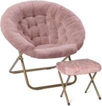 Milliard Cozy Chair With Footrest Ottoman/Faux Fur Saucer Chair, Large (Pink). - £121.81 GBP