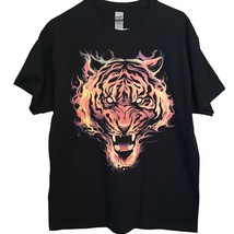 T Shirt Flaming Tiger Head Snarling Flame Face Unisex Standard Large NEW... - £11.18 GBP