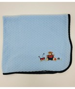 Rene Rofe Baby Blanket Boy Blue Textured Car Bear Ball Wagon Bee Securit... - $29.99