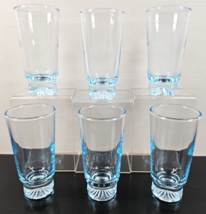 (6) Duz Crystal Star Sapphire 2.5 Oz Tumblers Set Vintage Blue Glasses M... - $69.17