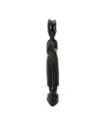 Vintage African Carving Wood Woman Figurine Holding Broom 13&quot; Tall - £38.49 GBP