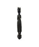 Vintage African Carving Wood Woman Figurine Holding Broom 13&quot; Tall - $67.16 CAD