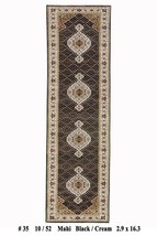 Black Runner Mahi Wool &amp; Silk Fine Handmade 3x16 2&#39; 9&#39;&#39; x 16&#39; 3&#39;&#39; Rug - £870.76 GBP