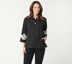 Linea by Louis Dell&#39;Olio Windowpane Jacket with Lace Applique Black Size 10 - £7.56 GBP
