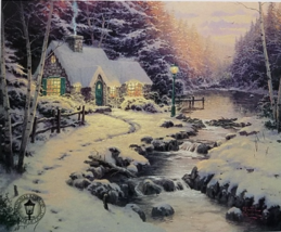 Evening Glow Christmas Cottage 5&quot; x 4&quot;  Promo Ad card by THOMAS KINKADE - £4.67 GBP
