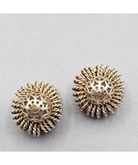 Vintage Hong Kong Earrings Clip On Gold Tone Filigree Ball Rope Coil Stud - $14.99
