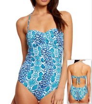 LA BLANCA Serpentina Twist Front One Piece Swimsuit Women&#39;s, Blue Multi,... - £23.88 GBP