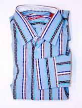 Robert Graham Button Shirt Top Striped Cotton Silk 39 15 1/2 M - £124.53 GBP