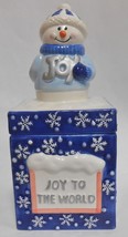 JOY TO THE WORLD Snowman Snow Flakes Box Christmas CANDY Jar Houston Har... - $14.99