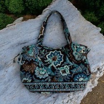 Vera Bradley Shoulder Hand Bag Java Blue Purse Bag Floral Brown Teal - $21.41