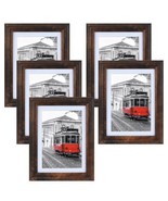 5x7 Picture Frame Set of 5 Rustic Distressed Frames w/Mat Wall Mount &amp; T... - £16.06 GBP