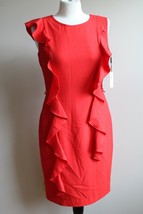 NWT Calvin Klein 6 Poppy Red Cascading Ruffles Sleeveless Tank Sheath Dress - £20.27 GBP