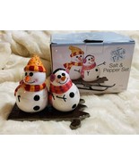 Boston Warehouse Snowmen ￼Salt And Pepper Shakers In Box ￼Christmas - $224.17 MXN