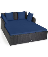 Spacious Outdoor Rattan Daybed with Upholstered Cushions and Pillows-Nav... - $5,680.33 MXN