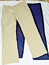 2 pair GEORGE Men&#39;s pants Khaki black Flat Front Classic Fit 33x30 cotton poly - $9.74