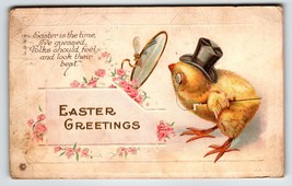 Easter Postcard Dressed Baby Chick In Top Hat Fantasy Stecher Series 42 Embossed - £7.84 GBP