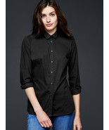 GAP Women Black Poplin Cotton Long Sleeve Button Front Slim Fit Dress Sh... - $34.64