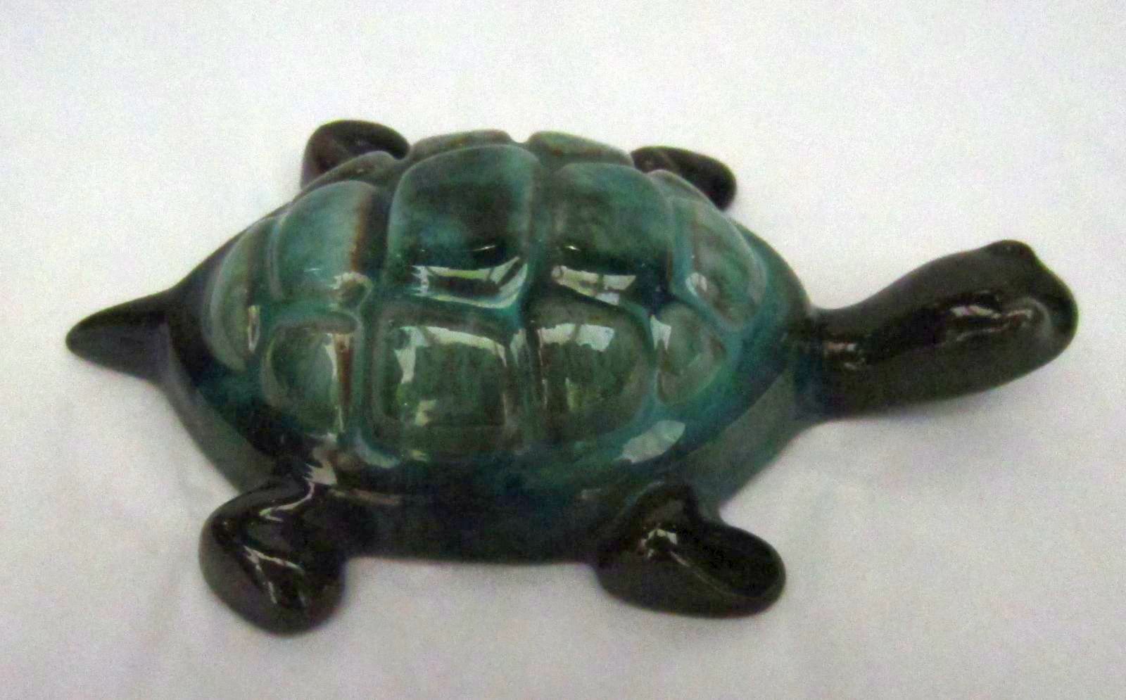 Primary image for Blue Mountain Pottery BMP Mini Green Brown Glaze Turtle Figurine 5-1/2" long