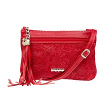 Bottega Fiorentina Italian Made Red Floral Embossed Leather Crossbody Bag - £197.68 GBP