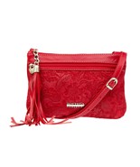 Bottega Fiorentina Italian Made Red Floral Embossed Leather Crossbody Bag - £146.54 GBP