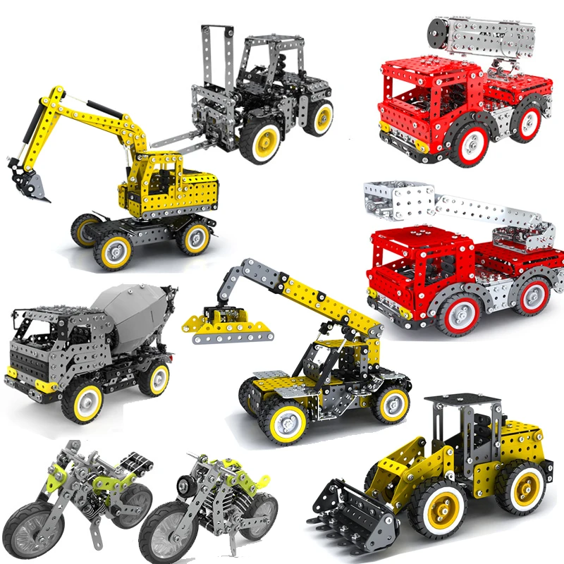 Metal Assembly Building Block Toys Excavator Fire Truck Alloy Model Screw And - £16.96 GBP+