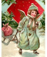 1908 Embossed Christmas / Valentine Postcard Victorian Girl Pulling A Sled - $29.88 CAD