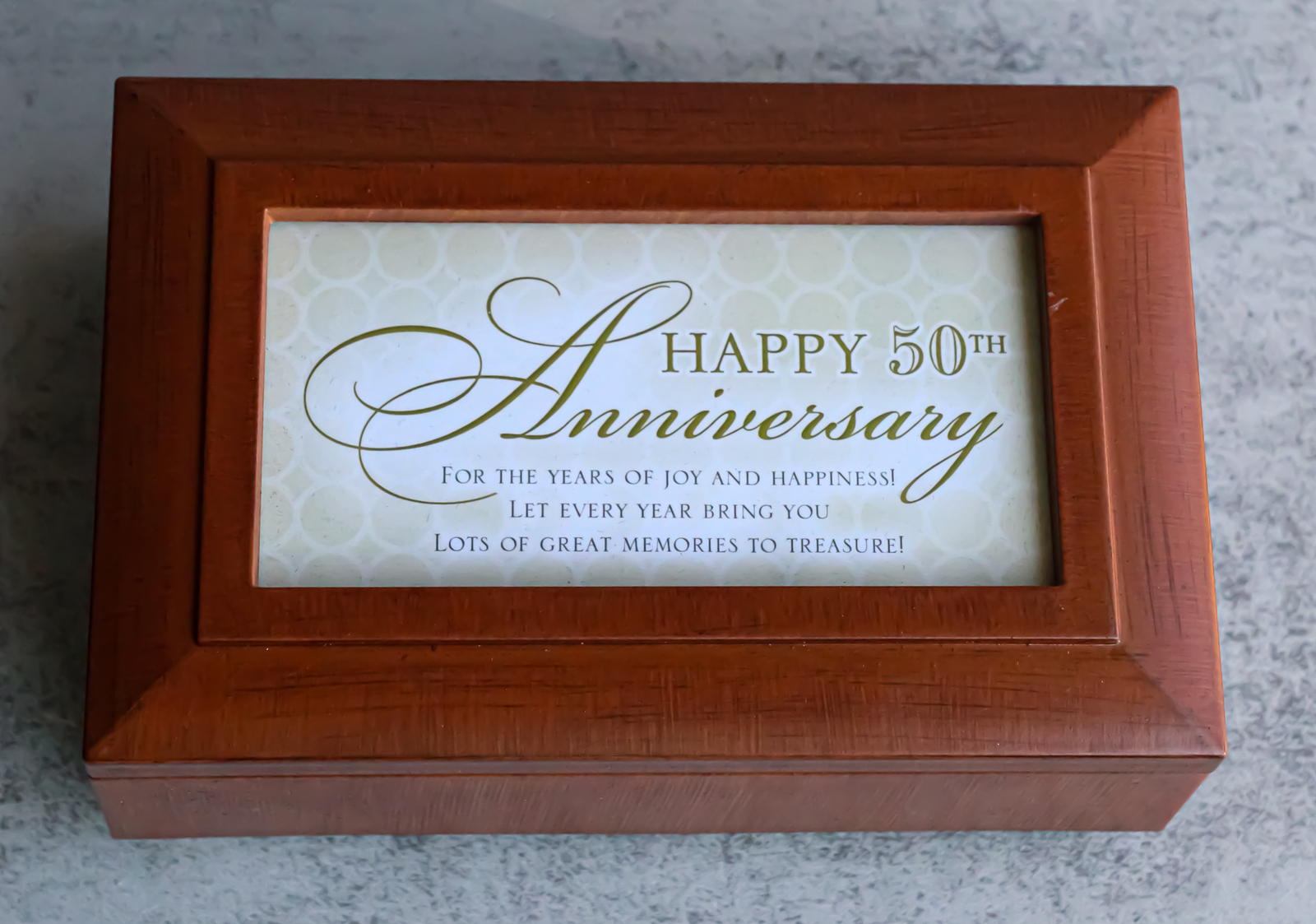 Happy Fiftieth 50th Anniversary Polished Burlwood With Trinket Wind Up Music Box Item image 9