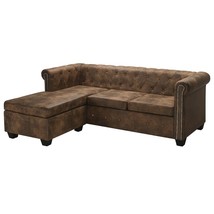vidaXL Large Chesterfield Sofa Leather Upholstered Wood Frame Living Room - $603.49
