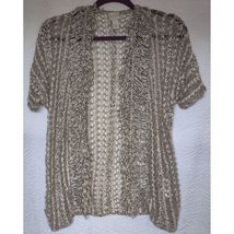 Chico's Tan Open Knit Crochet Fringe Boho Open Front Cardigan Size 1 - $15.84