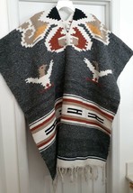 Vintage Thunderbird Native Southwest Western Style Poncho Cover Wool Ble... - £77.36 GBP